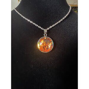 Holographic necklace pendant and chain. Artist made original piece.